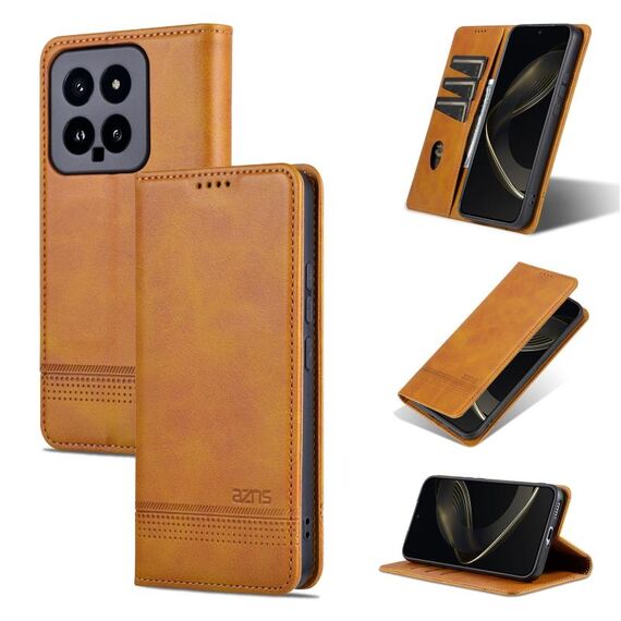 Per Xiaomi 14 AZNS custodia per cellulare in pelle con texture magnetica in vitello (marrone chiaro)