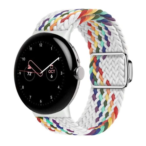Per Google Pixel Watch/Watch 2 cinturino con fibbia magnetica con anello in nylon (arcobaleno bianco)