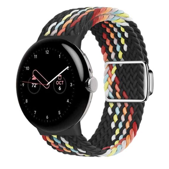 Per Google Pixel Watch/Watch 2 cinturino con fibbia magnetica con anello in nylon (arcobaleno nero)