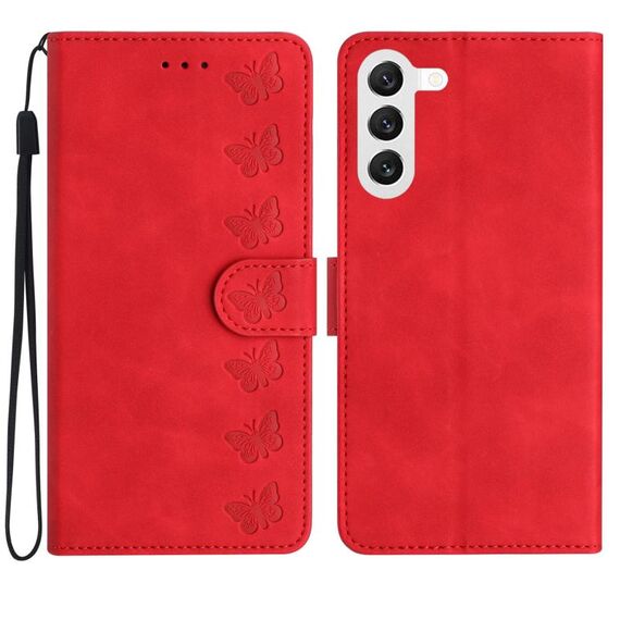 Custodia per telefono in pelle goffrata con sette farfalle per Samsung Galaxy S24 5G (rossa)