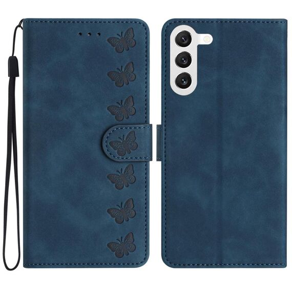 Custodia per telefono in pelle goffrata con sette farfalle per Samsung Galaxy S24 5G (blu)