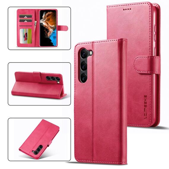 Custodia per telefono in pelle texture vitello LC.IMEEKE per Samsung Galaxy S24 5G (rossa)