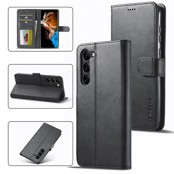 Per Samsung Galaxy S24+ 5G LC.IMEEKE Custodia per telefono in pelle con texture di vitello (nera)