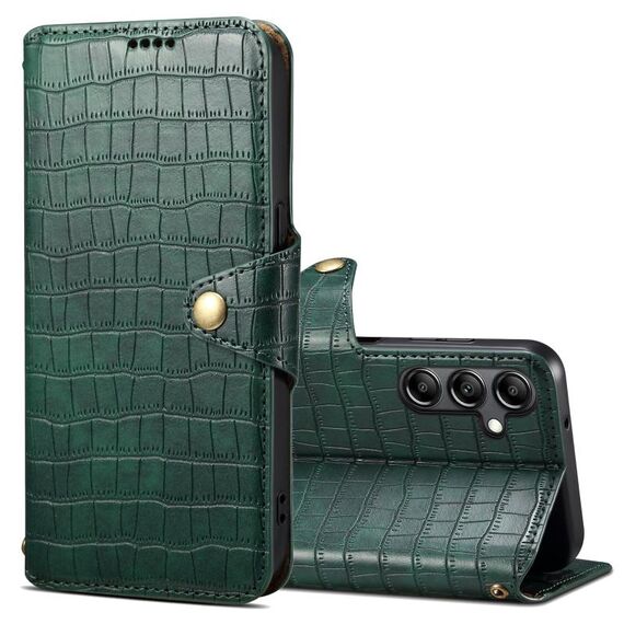 Per Samsung Galaxy S23 FE Denior Custodia in pelle di coccodrillo con bordo olio (verde)