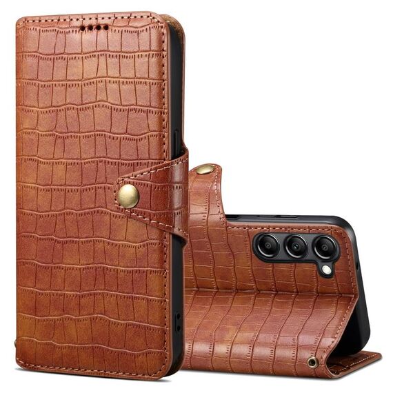 Custodia per telefono in pelle con bordo olio per Samsung Galaxy S23+ Denior coccodrillo (marrone)