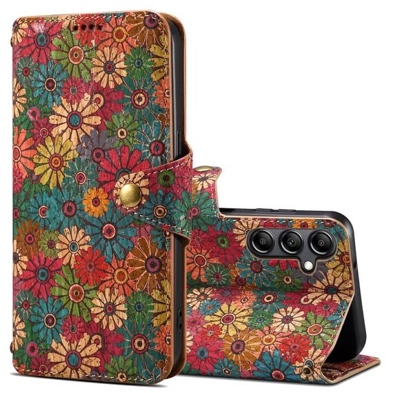 Per Samsung Galaxy S23 FE Denior Flower Language Series Custodia per cellulare in pelle con bordo in tessuto di sughero (primavera)