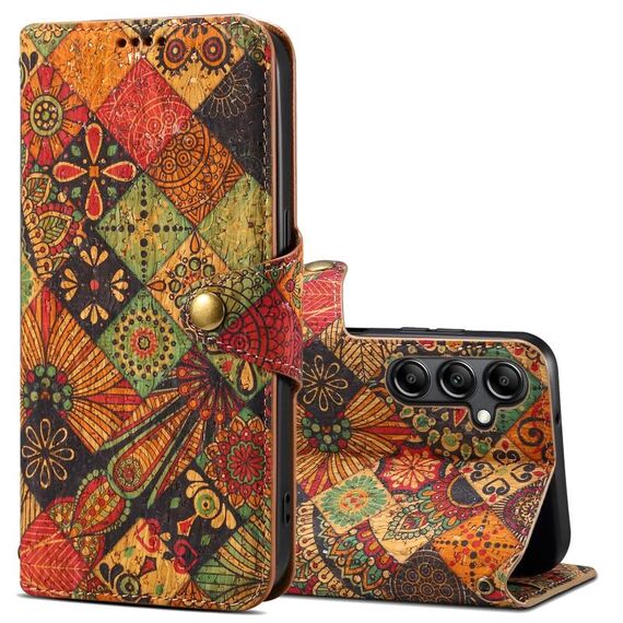 Per Samsung Galaxy S23 FE Denior Flower Language Series Custodia per cellulare in pelle con bordo in tessuto di sughero (autunno)
