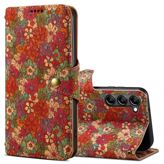 Custodia per telefono in pelle con bordo olio in tessuto di sughero per Samsung Galaxy S23 Denior Flower Language Series (estate)