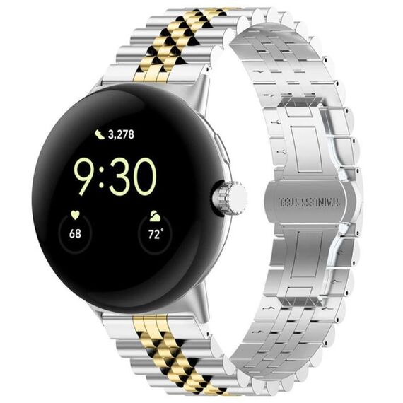 Per Google Pixel Watch 2 / Pixel Watch cinturino in metallo in acciaio inossidabile con sette perline (argento oro)