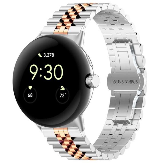 Per Google Pixel Watch 2 / Pixel Watch cinturino in metallo in acciaio inossidabile con sette perline (argento oro rosa)