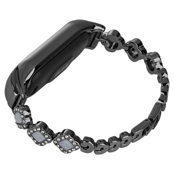 Per cinturino per orologio in metallo con diamanti e quadrifoglio Xiaomi Mi Band 6/5 (nero)