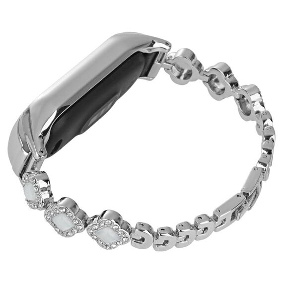 Per cinturino per orologio in metallo con diamanti e quadrifoglio Xiaomi Mi Band 6/5 (argento)