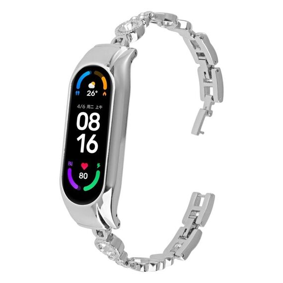 Per cinturino per orologio in metallo con diamanti cuore a cuore Xiaomi Mi Band 8 (argento)