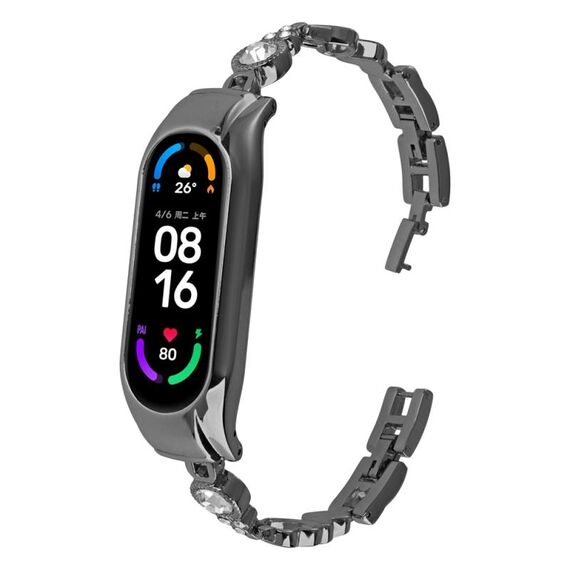 Per cinturino per orologio in metallo con diamanti cuore a cuore Xiaomi Mi Band 7 (nero)