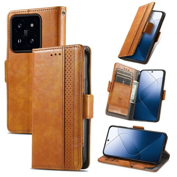 Per Xiaomi 14 Pro CaseNeo Splicing Custodia per telefono in pelle con doppia fibbia magnetica (cachi)