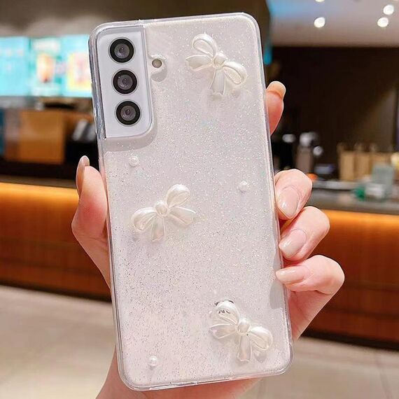 Per Samsung Galaxy S23 FE 5G Custodia per telefono in TPU epossidico con fiocco di perle glitterato (tre nodi)