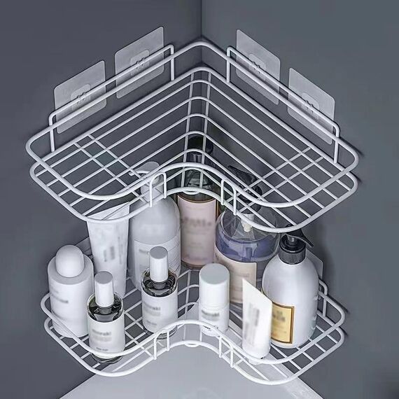 Staffa per appendere a parete multifunzionale per rack di stoccaggio triangolare per bagno senza punzonatura (bianco)