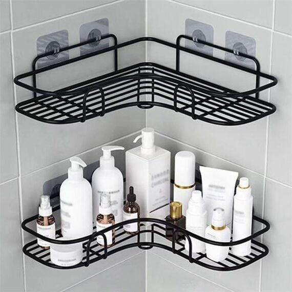 Staffa per appendere a parete multifunzionale per rack di stoccaggio triangolare per bagno senza punzonatura (nero)