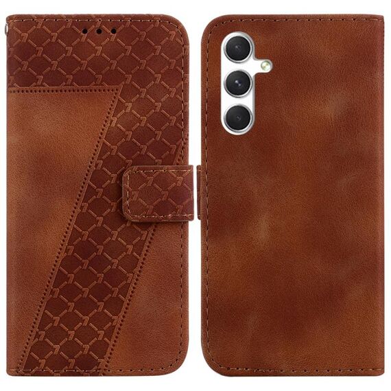 Custodia per telefono in pelle goffrata a forma di 7 per Samsung Galaxy S24 5G (marrone)