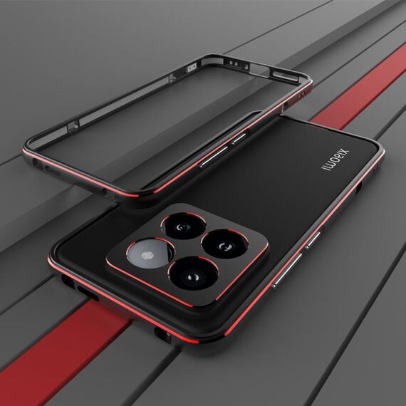 Per Xiaomi 14 Pro Serie Aurora Protezione per lenti + Custodia per telefono con struttura in metallo (Nero Rosso)