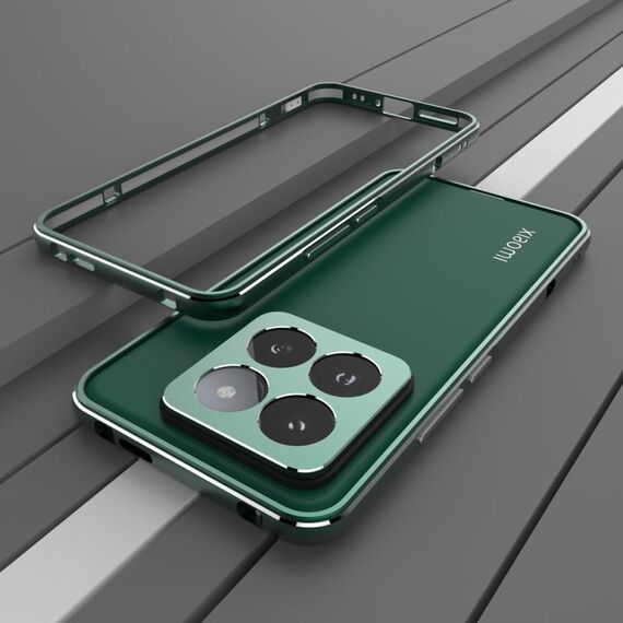 Per Xiaomi 14 Pro Serie Aurora Protezione per lenti + Custodia per telefono con struttura in metallo (Verde Argento)