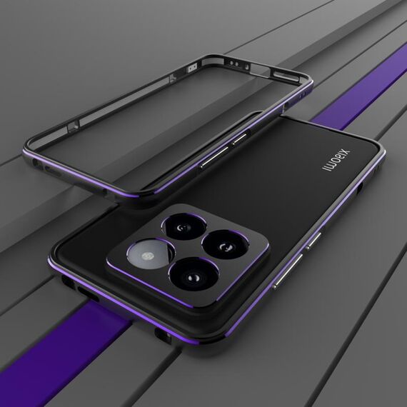 Per Xiaomi 14 Pro Serie Aurora Protezione per lenti + Custodia per telefono con struttura in metallo (Nero Viola)