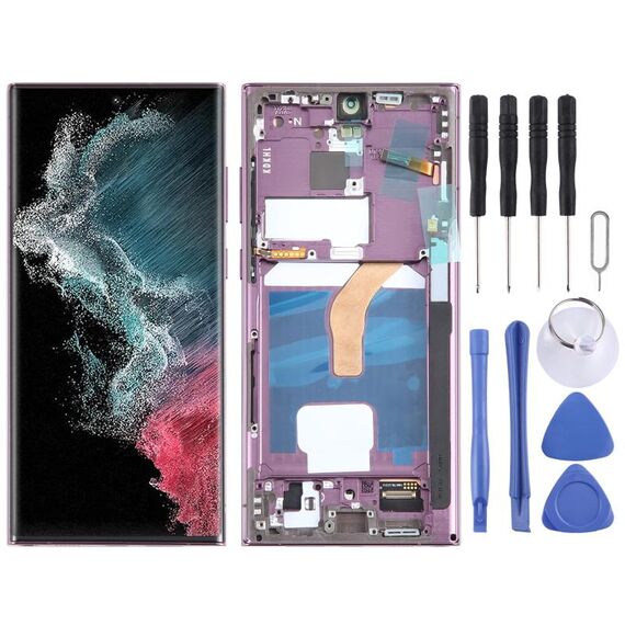 Schermo oled originale con touch e cornice per Galaxy S22 Ultra SM-S908B EU viola SPS6698P