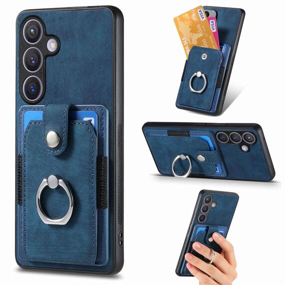 Custodia per telefono a portafoglio con carta ad anello retrò per Samsung Galaxy S24+ 5G (blu)