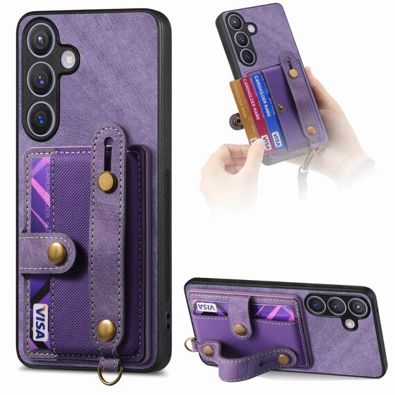 Per Samsung Galaxy S24 5G Custodia per telefono con retro in pelle con cinturino a croce retrò (viola)