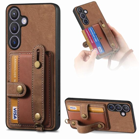 Custodia per telefono posteriore in pelle con cinturino incrociato retrò per Samsung Galaxy S24 5G (marrone)