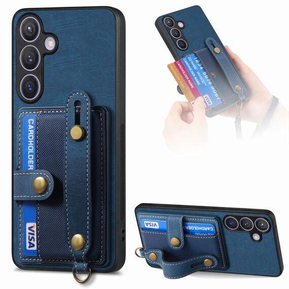 Per Samsung Galaxy S24+ 5G Custodia per telefono con retro in pelle con cinturino incrociato retrò (blu)