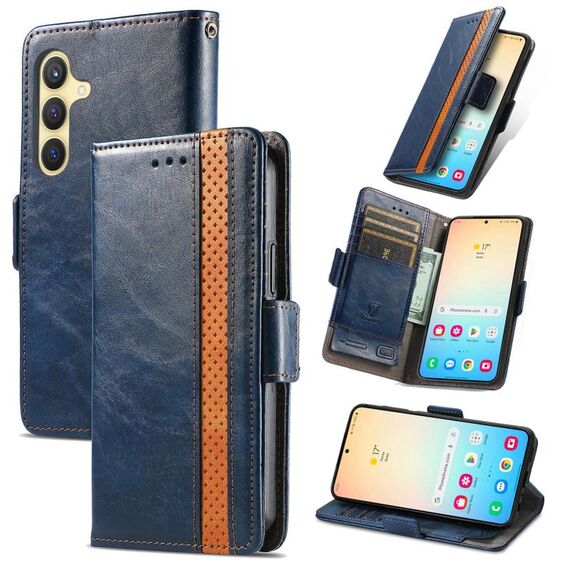 Per Samsung Galaxy S24+ 5G Custodia Neo Splicing Custodia in pelle con doppia fibbia magnetica (blu)