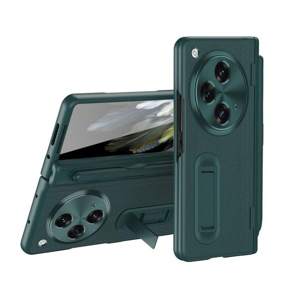 Per OPPO Find N3 Custodia per telefono in pelle liscia con pellicola integrata con penna (verde)