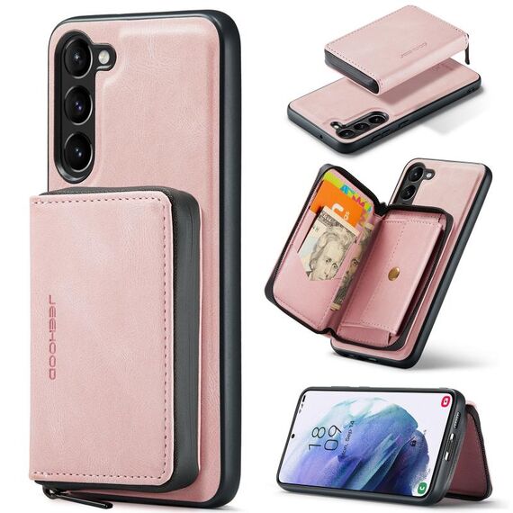 Per Samsung Galaxy S24 5G JEEHOOD Custodia per telefono in pelle con chiusura orizzontale con cerniera magnetica (rosa)