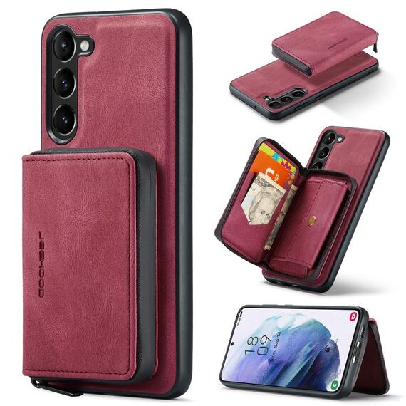 Per Samsung Galaxy S24 5G JEEHOOD Custodia per telefono in pelle con chiusura orizzontale con cerniera magnetica (Rosso)