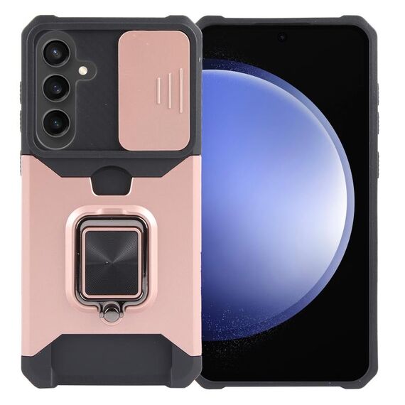 Per Samsung Galaxy S24+ 5G Camera Shield Card Slot PC+TPU Custodia per telefono (Oro rosa)