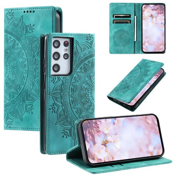 Custodia per telefono in pelle magnetica goffrata Totem per Samsung Galaxy S21 Ultra 5G (verde)