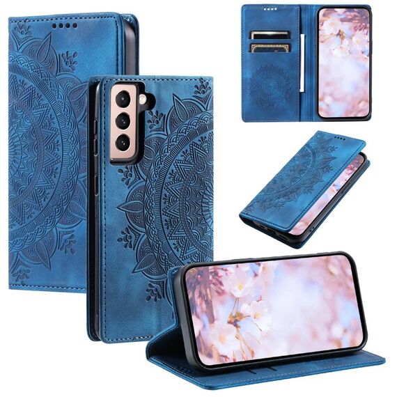 Custodia per telefono in pelle magnetica goffrata Totem per Samsung Galaxy S22+ 5G (blu)