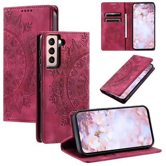 Custodia per telefono in pelle magnetica goffrata Totem per Samsung Galaxy S23+ 5G (rossa)