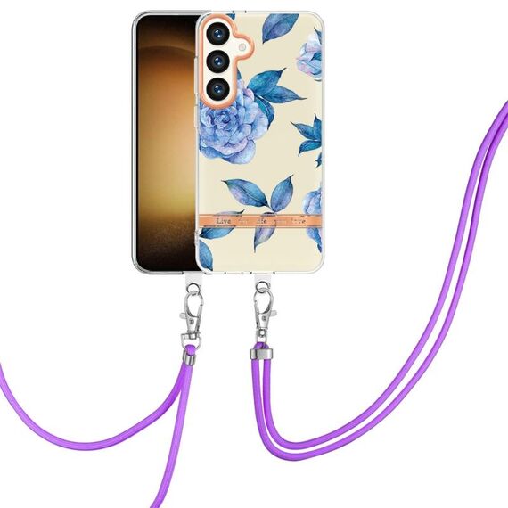 Per Samsung Galaxy S24 5G Custodia per telefono in TPU IMD serie Fiori e piante con cordino (orchidea peonia)
