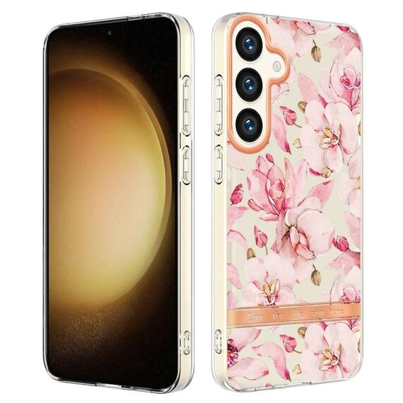 Per Samsung Galaxy S24+ 5G Custodia per telefono in TPU IMD serie Fiori e piante (Rosa Gardenia)