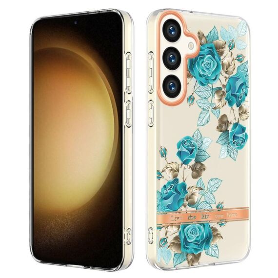Per Samsung Galaxy S24 5G Custodia per telefono in TPU IMD serie Fiori e piante (rosa blu)
