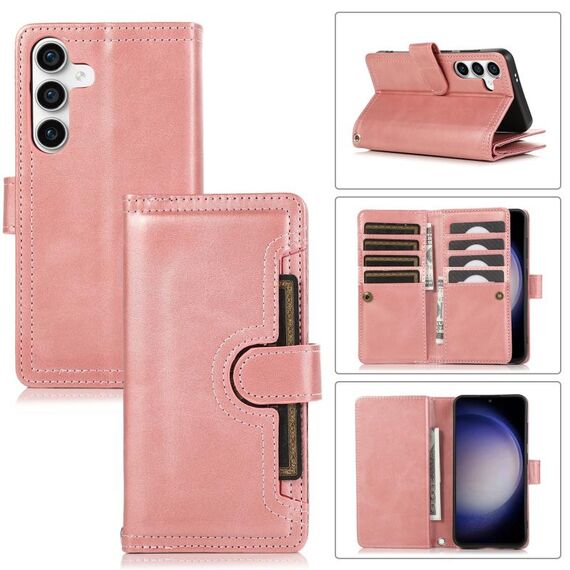 Custodia in pelle per telefono con slot per scheda Samsung Galaxy S24 5G (oro rosa)
