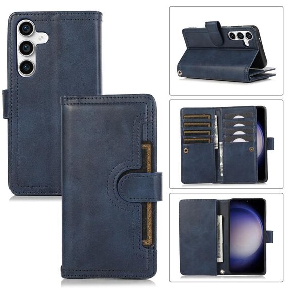 Custodia in pelle per telefono con slot per scheda Samsung Galaxy S24 5G (blu)