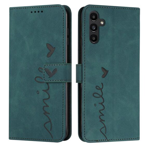Custodia per telefono in pelle goffrata a forma di cuore per Samsung Galaxy S24 con cordino lungo (verde)