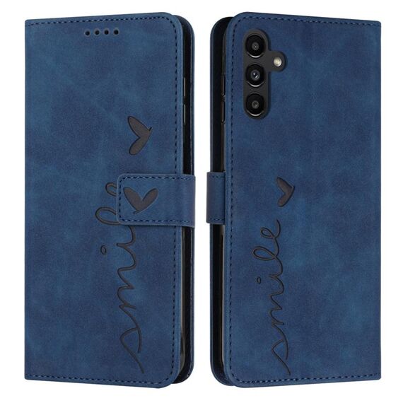Custodia per telefono in pelle goffrata a forma di cuore per Samsung Galaxy S24 con cordino lungo (blu)