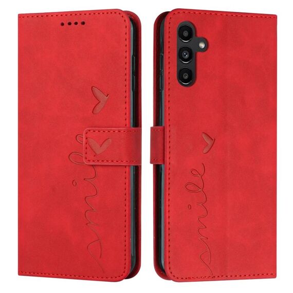 Custodia per telefono in pelle goffrata a forma di cuore per Samsung Galaxy S24 con cordino lungo (rosso)