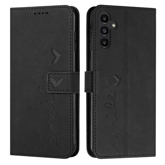 Custodia per telefono in pelle goffrata a forma di cuore per Samsung Galaxy S24+ con cordino lungo (nero)