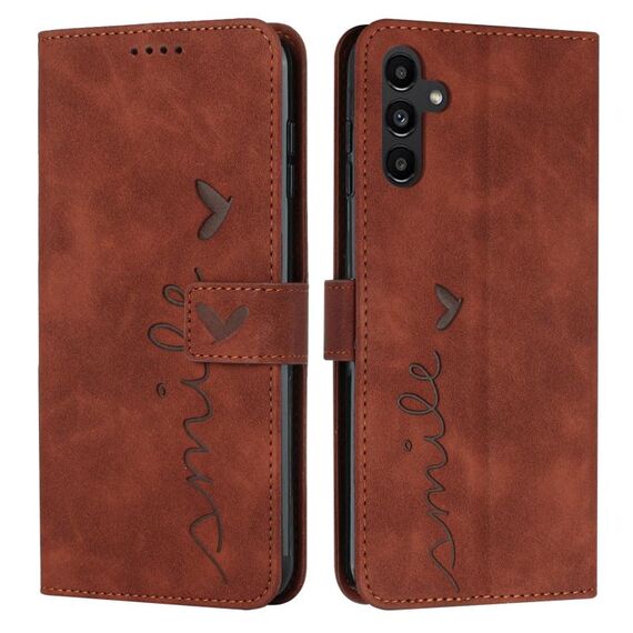 Custodia per telefono in pelle goffrata Skin Feel Heart per Samsung Galaxy S24+ con cordino lungo (marrone)
