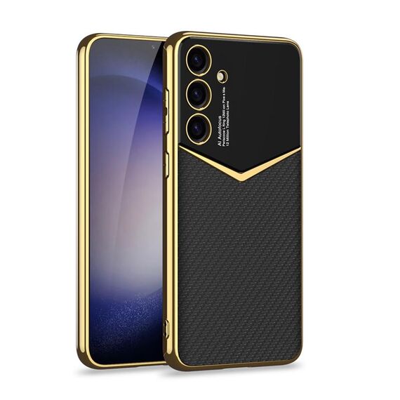 Per Samsung Galaxy S24 5G GKK placcatura morbida TPU + custodia in pelle a copertura totale senza penna (fibra di carbonio)